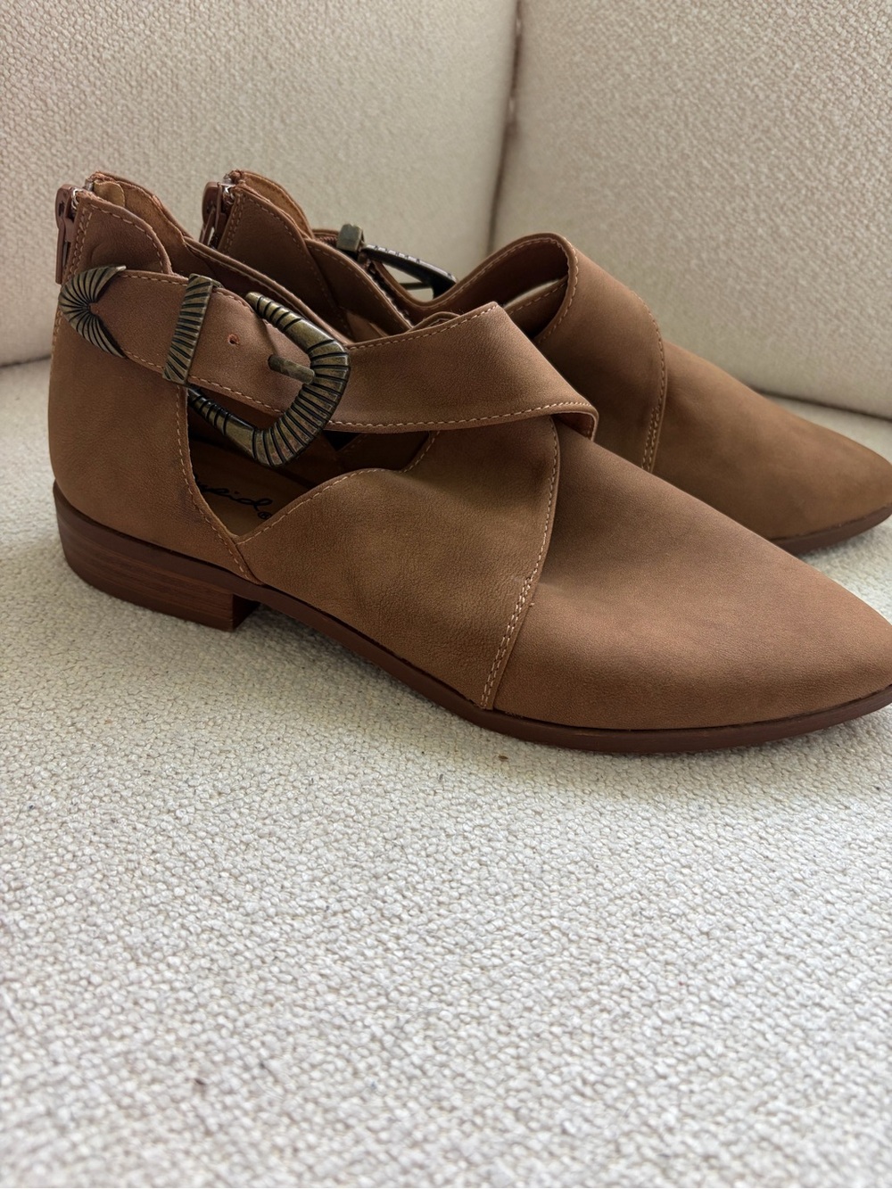 Qupid Brown Cutout Flats with Decorative Buckle